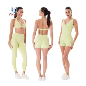 New Design High Stretchy Workout Gym Fitness Sets Breathable Leggings Sets Yoga Pants High Waist Lift Tight Short Yoga Wear