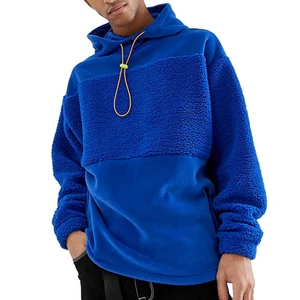 Custom Men's Loose Fit Adjustable Cord Contrast Color Sherpa Fleece Hoodie