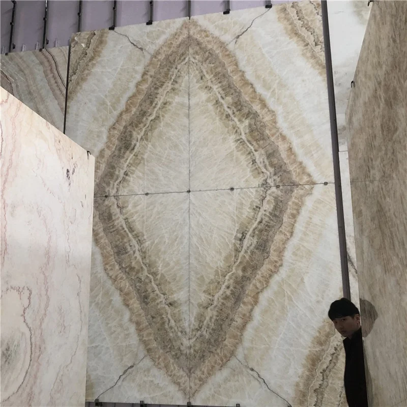 product natural stone book match led backlight beige brown onyx marble slab for wall decoration-2