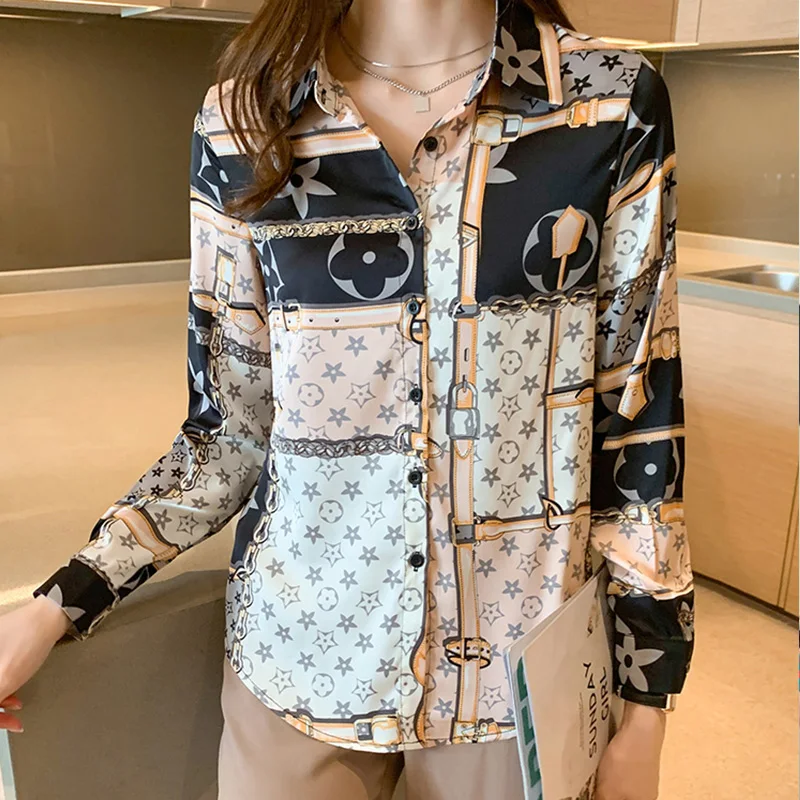 best selling shirts collectFashion flower print ladies shirts Women's Blouses Spring Autumn Long Sleeve Shirts Tops Blusas Mujer