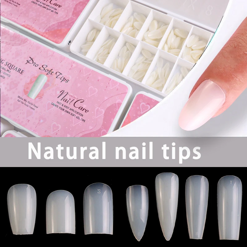 600pcs PMMA Natural Oval Medium Short Almond Coffin Nail Tips Full Cover Half Matte Acrylic Soft Gel Nail Art False Nail Tips