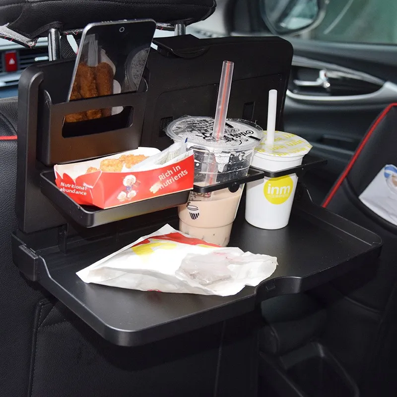 Manufacturer-supplied PP Multi-functional Foldable Car Organizer Storing Sundries Drinks Cup Holder Dining Tray Attaches Back