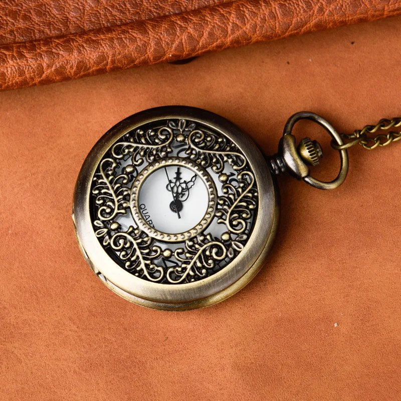 JSDDE Orologio da taschino vintage con incisione, da uomo, nero, con