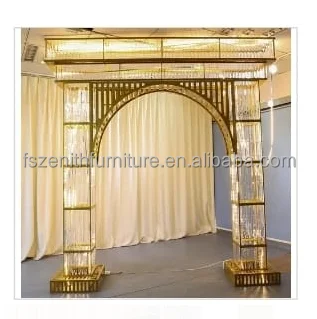 3 x 3 m, telaio ad arco in metallo dorato, per matrimonio, con basi, per matrimoni, decorazioni floreali, rimovibili, portata: 10 kg, per matrimoni Quinceanera