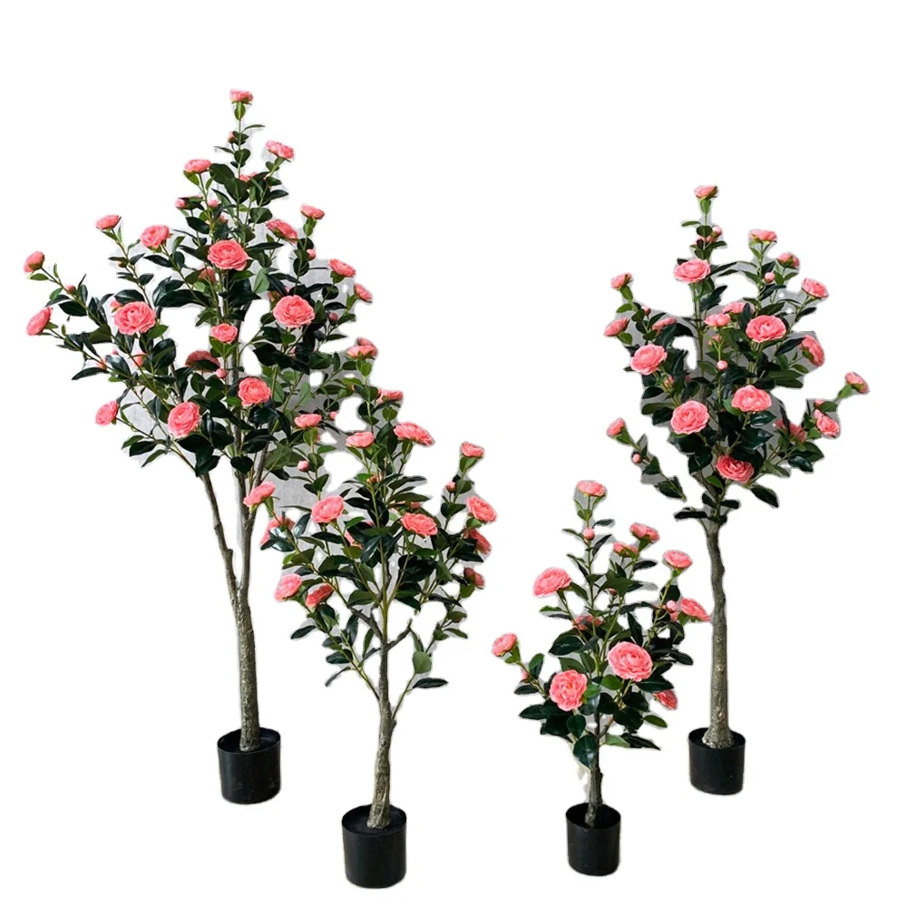 Wholesale Home Decorative Artificial Camellia Flower Indoor Potted Rose Flower Tree