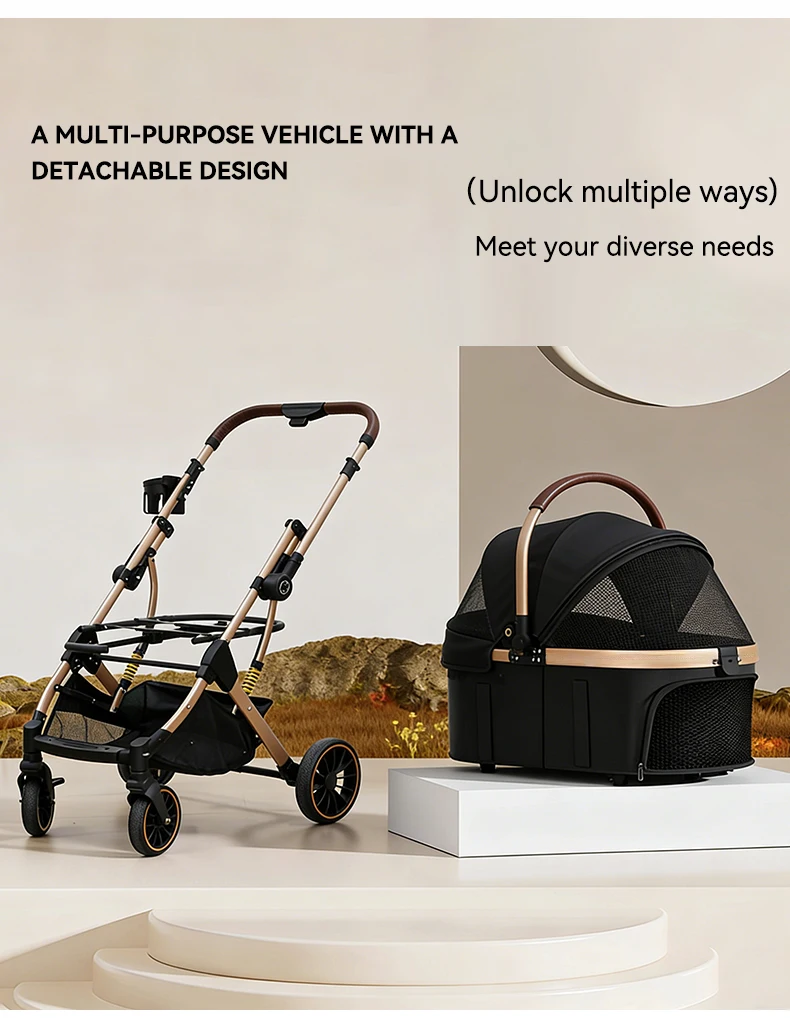 New Stroller Pet Outing Dog Outdoor Car One Button Folding Double Stroller Pet Double Stroller Handbag manufacture