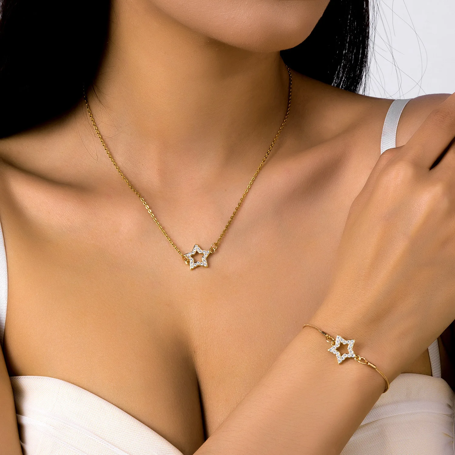 Simple Light Extravagant Rhinestone Star Moon Bracelets for Women Fashion Jewelry Bracelet Necklace Jewelry