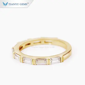 Tianyu gems Customized 14k/18k yellow gold ring 2*4mm baguette cut moissanite engagement band
