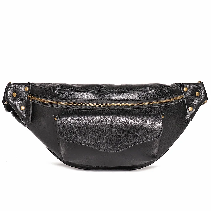 New first layer cowhide men's chest bag Fashion women's Fanny pack large capacity shoulder bag crossbody phone bag