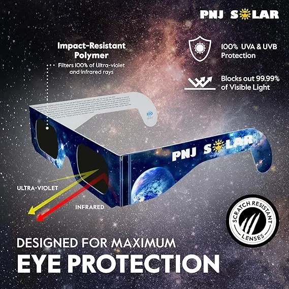 Solar Eclipse Glasses Approved AAS, CE and ISO Certified Safe for Direct Sun Viewing