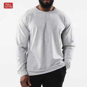 Custom Men's Fitness Sport T-shirt 95% Cotton 5% Elastan t Shirt Long Sleeve Plain Curved Hem for Mens Long Sleeve t Shirt