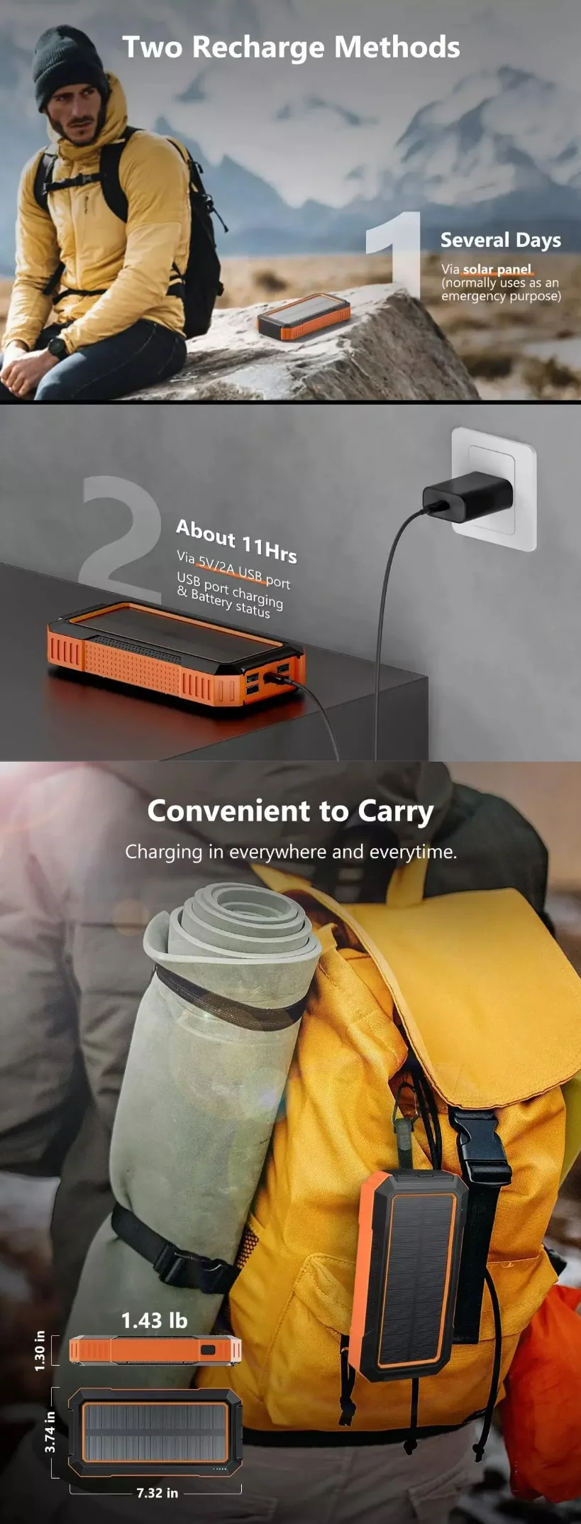 2026 Hot Sale New Product SP0030 Waterproof Solar Power Bank 30000mAh with LED Light and Compass Outdoor Power Bank