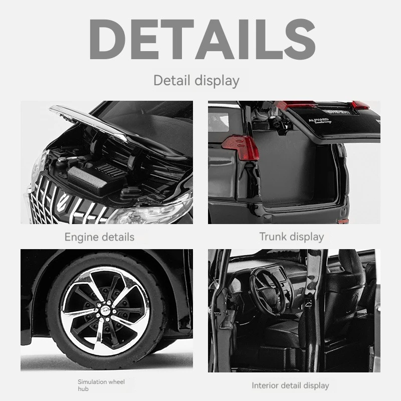 Diecast 1:32 Scale Model Car Toyota ALPHARD Alloy Car Model with Sound and Light Pullback Doors Open Ornament Decorate Toy Car