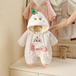 Baby's Winter All-in-one Cute Korean-style Single-breasted Cartoon Pattern Cotton Blend Fleece-lined Thickened Plush Climbing