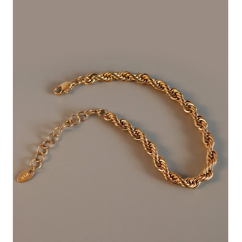 Wholesale Gold Plated Thick Twist Wire Rope Bracelet Adjustable Twisted