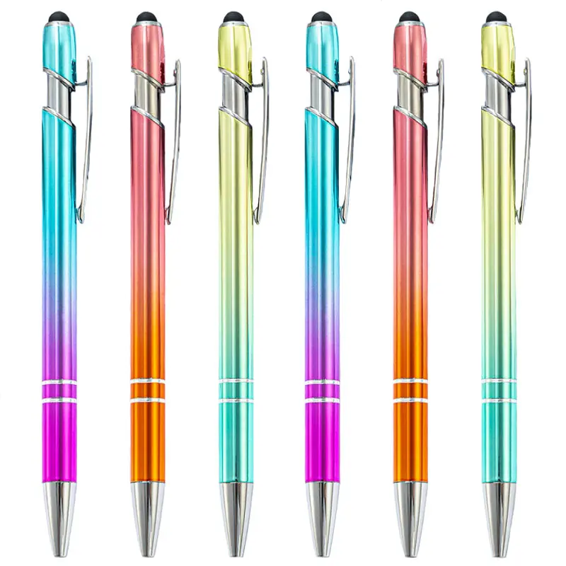 BECOL оптовая продажа Персонализированная шариковая ручка с блестящим градиентным цветом Роскошная металлическая Стилус Шариковая ручка с логотипом для деловых подарков