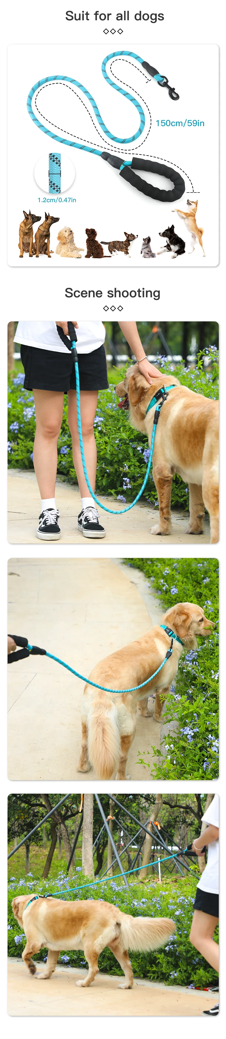 Factory Price Dog Leash Reflective Round Braided Nylon Dog Rope Leash