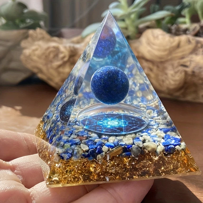 1pc Ogan Positive Energy Pyramid Desk Decoration Lapis Lazuli Pyramid