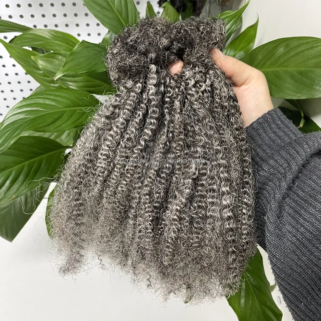 KAMA Remy Brazilian Salt Pepper Human Hair Extensions Curly Afro Kinky Bulk Crochet Twist Braiding for Salt Pepper Color People
