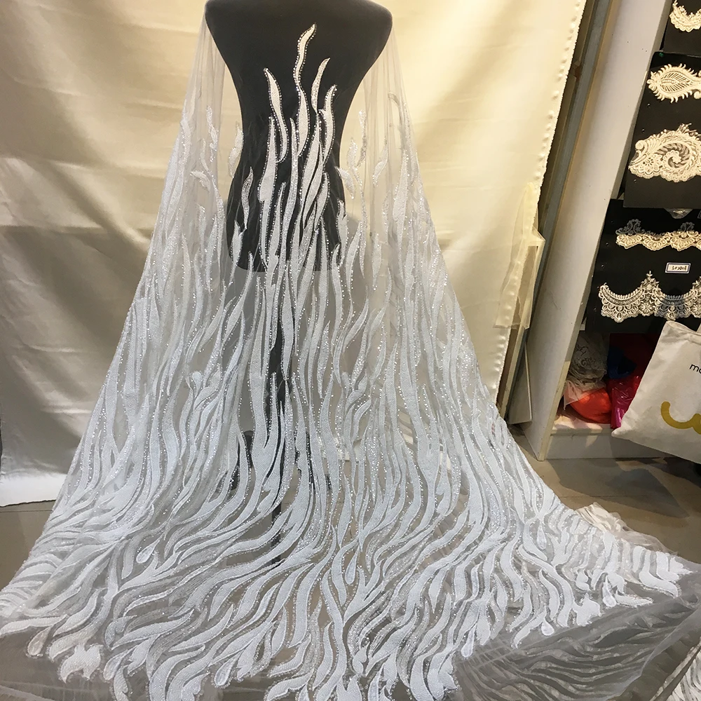 chinese dress ladies OFF-White Botanical Brach Sequins Embroidery Floral Lace Fabric Weddin –  iriz Lace