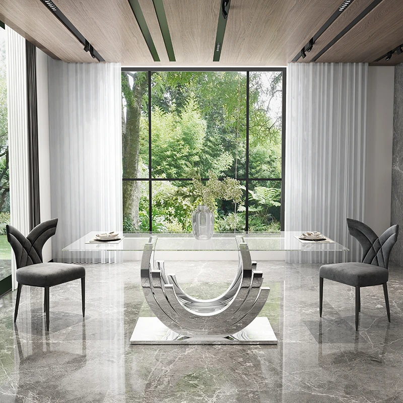 Современные столовые наборы из нержавеющей стали обеденный стол со стеклом