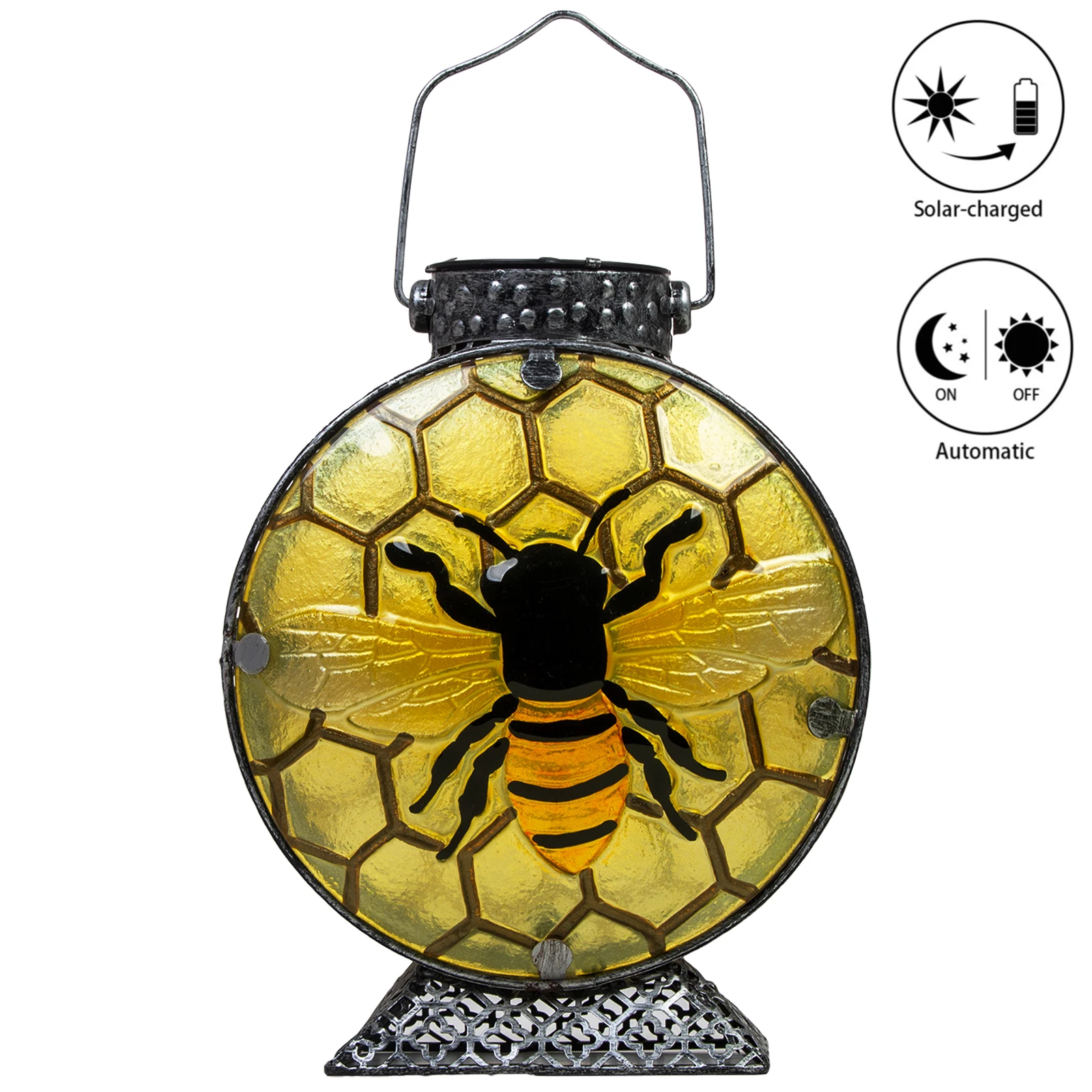 Hanging Solar Lanterns Stained Glass Bee Solar  Lanterns Waterproof Solar Lights Outdoor Lamp Bee