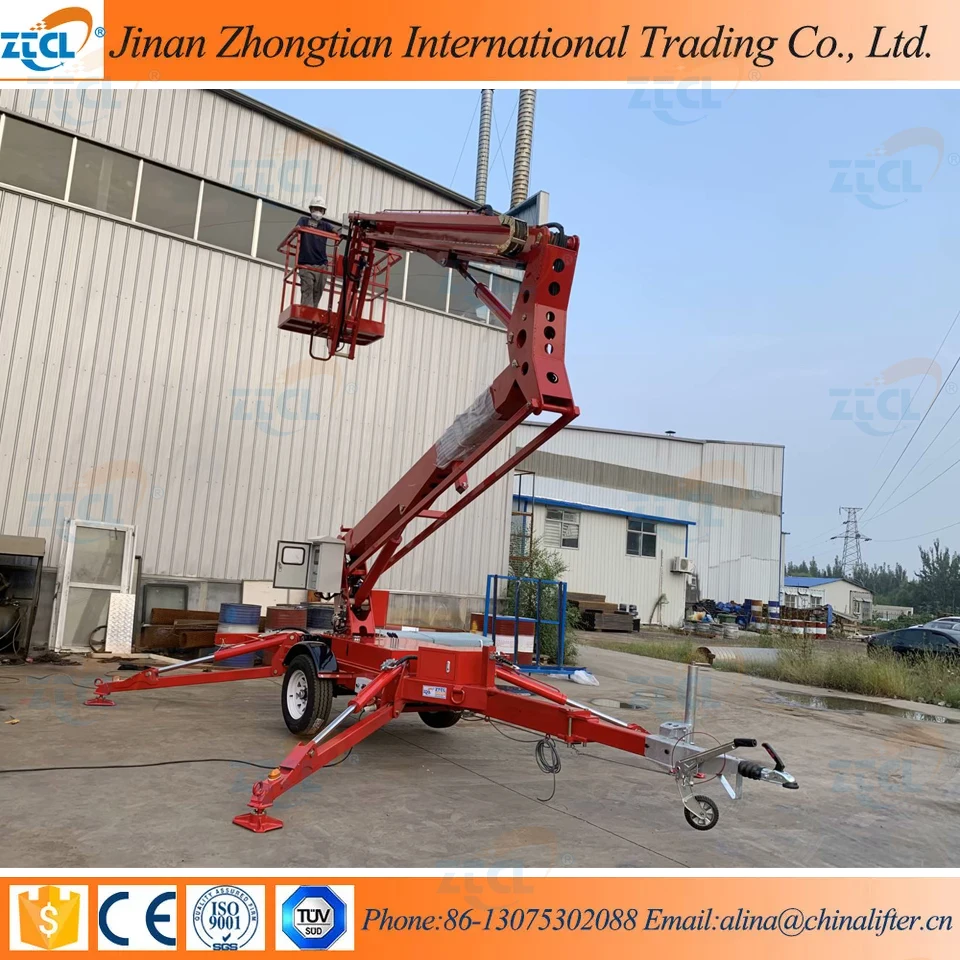 Tree Trimming Lift 360 Spin Towable Telescopic Arm Articulated Boom Lift Diesel Power Trailer Small Articulated Boom Lifts