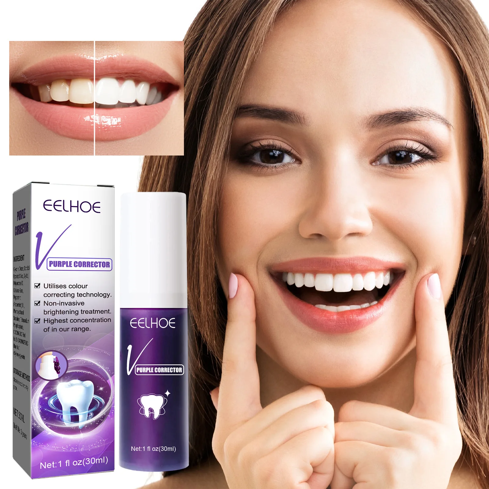 Oem 30ml Eelhoe Purple Corrector Toothpaste Instant Smile Brightening ...