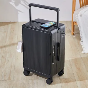 Full Open Cover Multi-function Trolley Suitcase With USB Charging Wholesale Large Capacity Luggage With Universal Wheels
