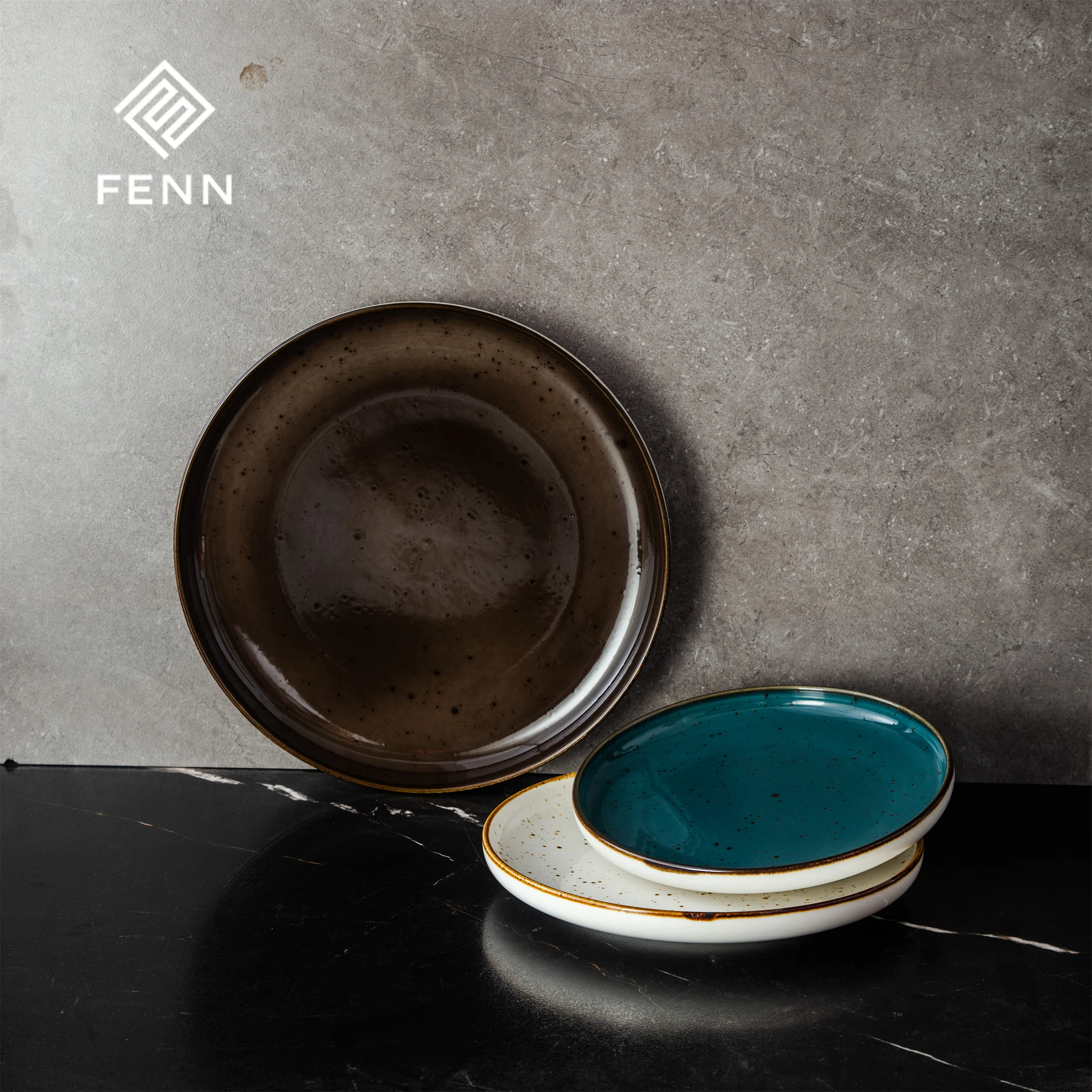 FENN Modern Nordic White Speckled Glaze Hotel Restaurant Used Porcelain Dinning Plates Sets Dinnerware Ceramic Dinner Plates