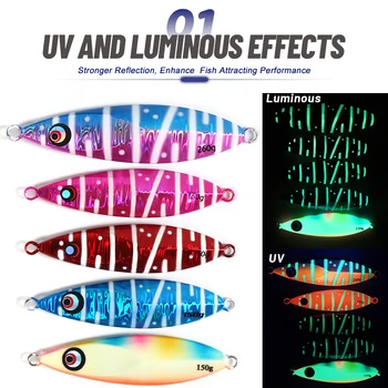 150g Slow Fall Sinking Jigging Lures Twin Assist Hooks Luminous Hard Bait Metal Jigs Saltwater Fishing Lure – Metal Jig – view 4