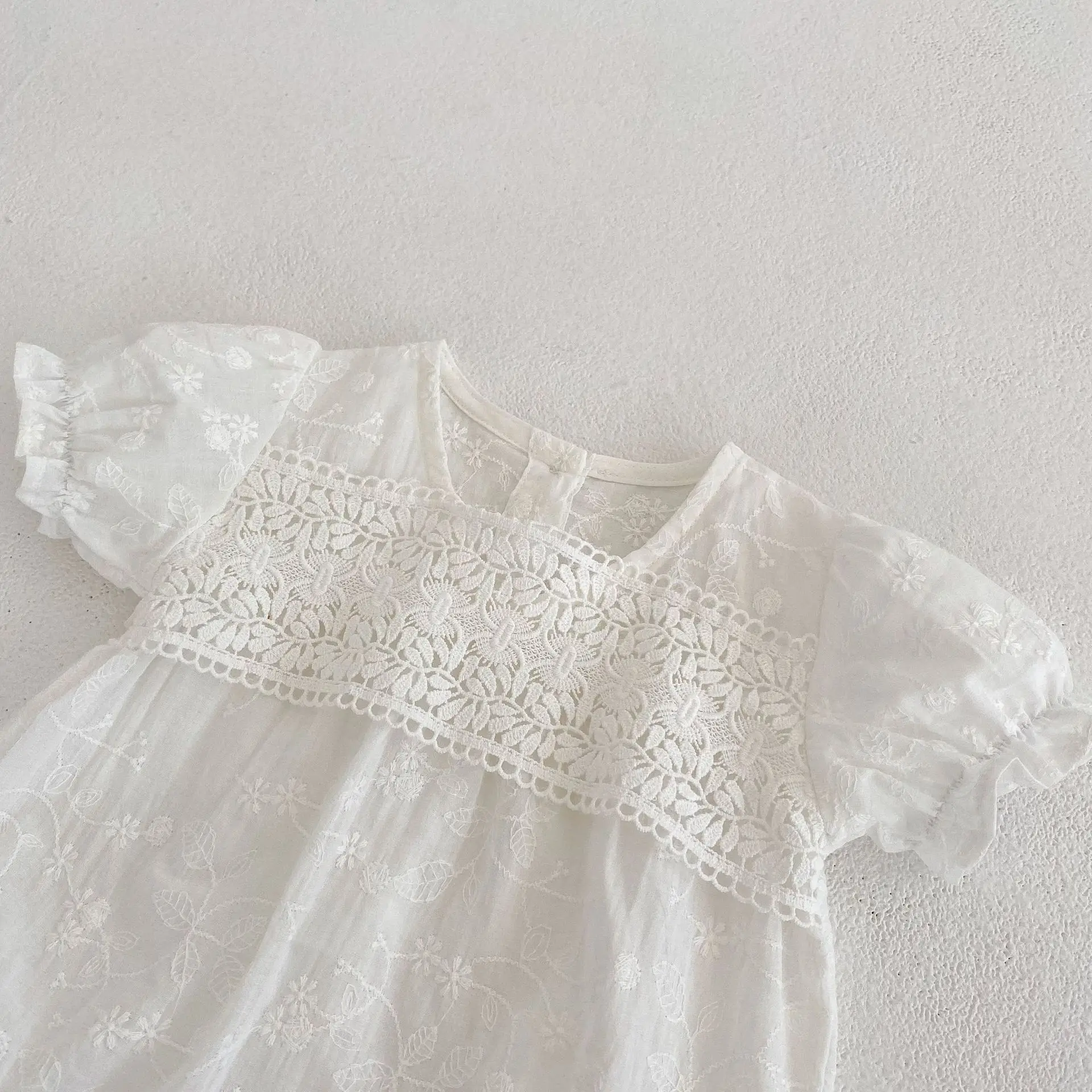 Ins summer baby jumpsuit embroidered lace bubble short sleeve baby romper cotton baby clothes