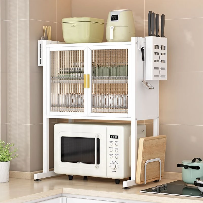 Factory Direct Sale Kitchen Multi-Functional Save Space Storage Cabinet With PVC Door Microwave Oven Tableware Storage Rack