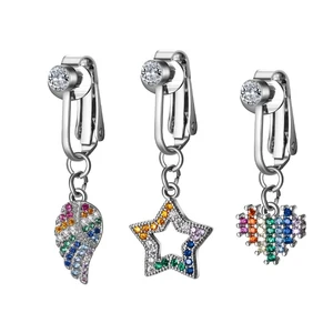 Multi Gems Clip on Fake Piercing Belly Button Rings Women Stainless Steel Navel Jewelry Fashion Body Jewelry
