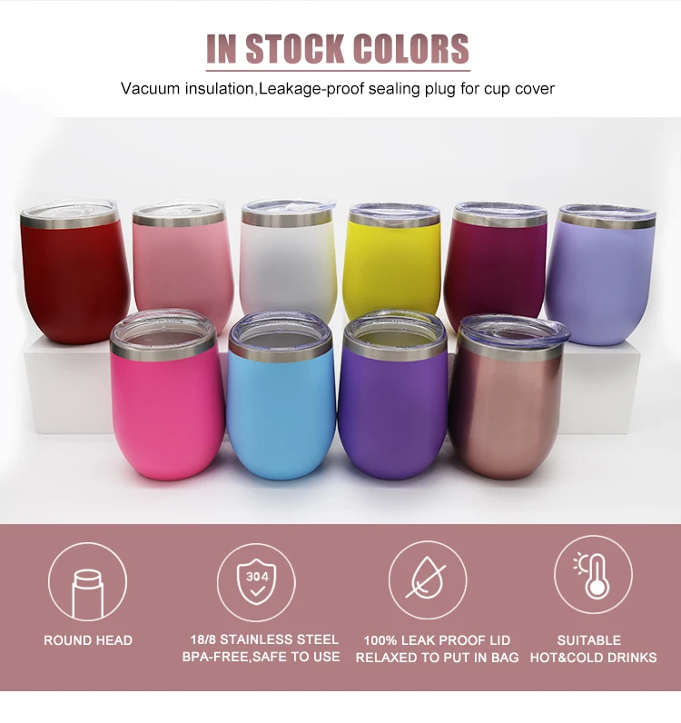 12oz Custom logo Double Wall Vacuum Wine Cups Tumbler Stemless 304 ...