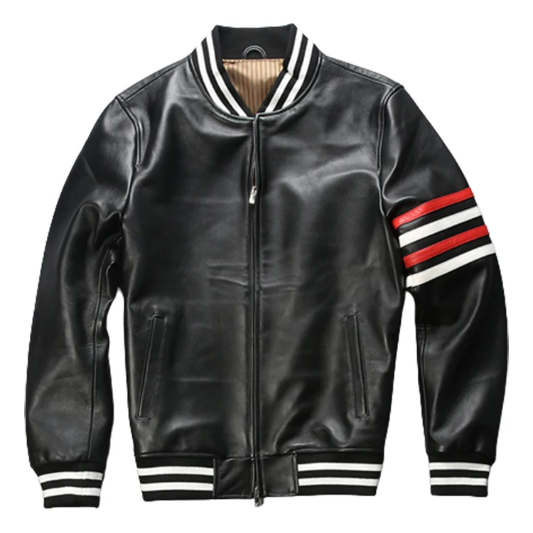 men's real cowhide leather bomber jacket men designer Custom embroidered Bomber men jacket_voghion.com