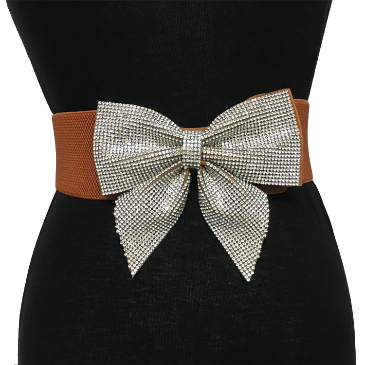Big Rhinestone Bow Elastic Peplum Wide Waist Belt for Brides  display picture 2