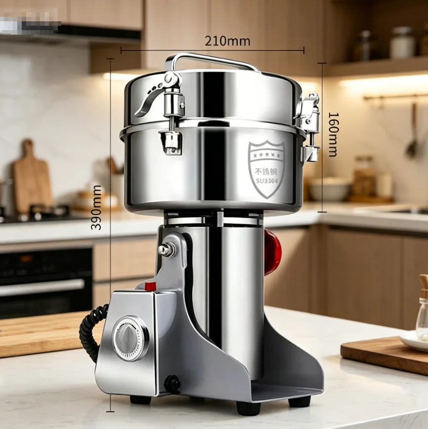 Commercial Electric Vertical Grain Mill | SUS304 Stainless Steel Spice Coffee Bean Corn Soybean Peanut Grinding Crushing Machine