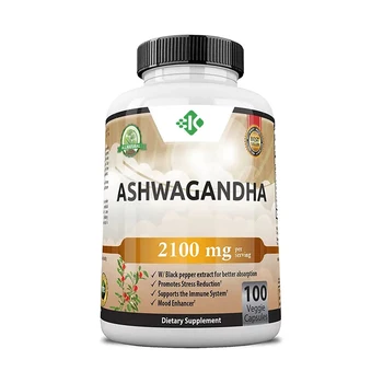 Private Label Vegan Relive Stress And Calm Herbal Supplement Natural Extra Strength Ashwagandha Capsules With Black Pepper