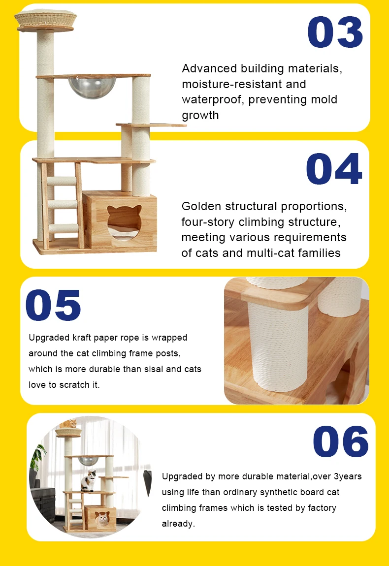 Modern Luxury Xxl Wooden Cat Tree & Scratcher Towering Climbing Frame For Large Cats For Indoor