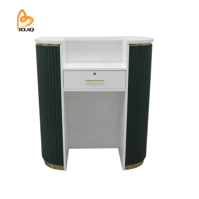 BOLAIQI Luxury Small Front Desk Green White Modern Spa Reception Desk Counter for Beauty Salon
