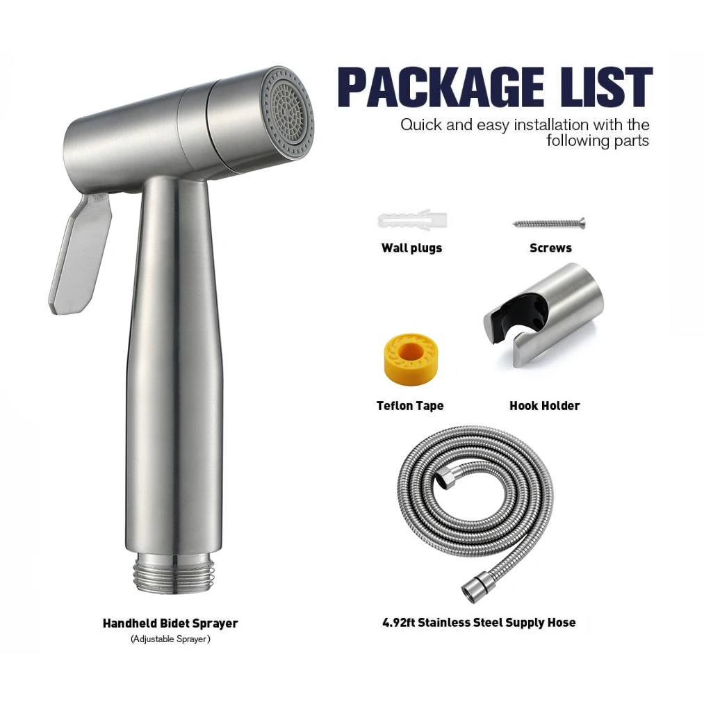 Stainless Steel Handheld Bidet Sprayer Set – Matte Black – Adjustable Pressure – 47 Inch Hose – Wall/Tank Mount-499784