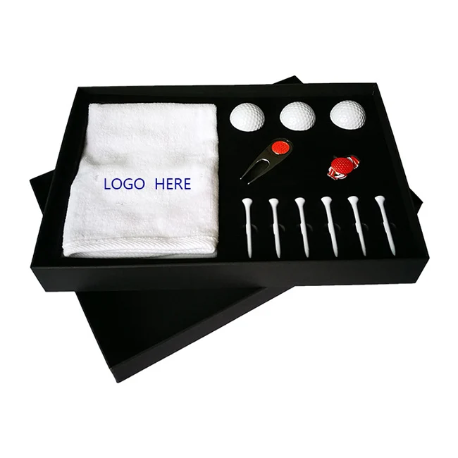 China's Best Customized Golf Gift Set Box with Ball Towel Tees Divot Tool Hat Clip Featuring a Most Useful Logo