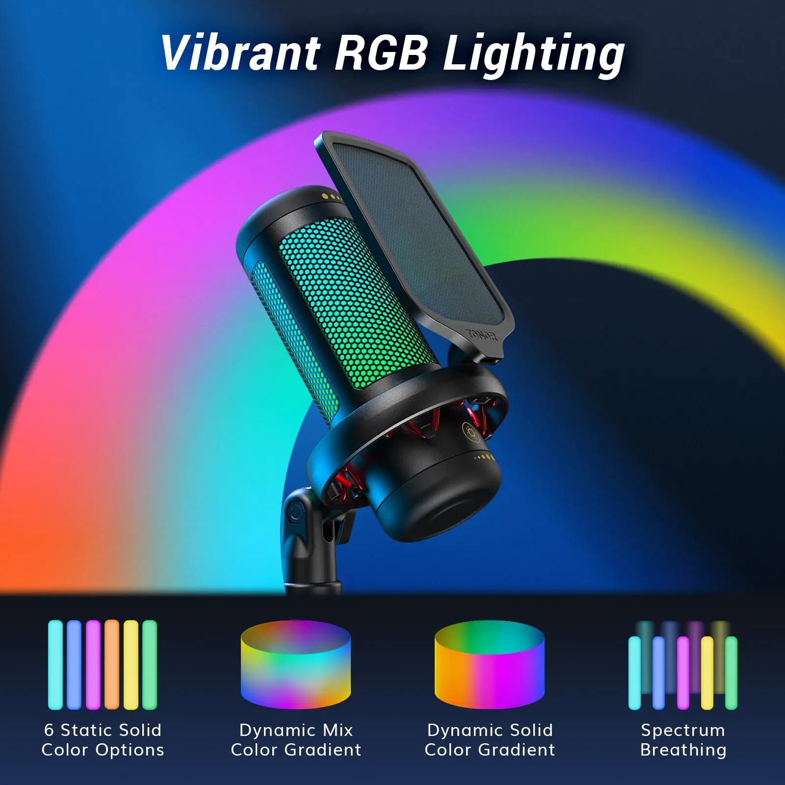 TONOR TC310 RGB USB Studio Gaming Microphone with Professional Metal Tripod for Streaming Music Studio