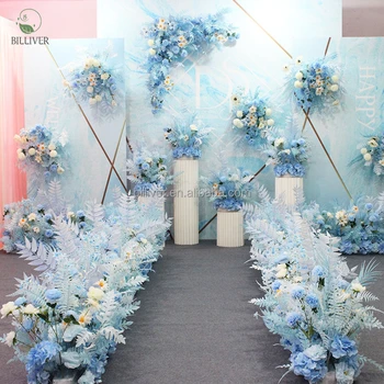 Wedding Stage Artificial Floral Table Runner Pink Flowers Rows Party Event DIY Flower artificial roses silk flowers roses blue