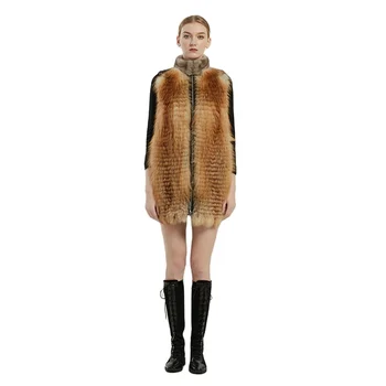 & Mink Vest Hot Selling Good Quality Women's Fox Fur Long Silver Blue Mink, Fox Fur Shell S-2XL or Customized Size Cotton Casual