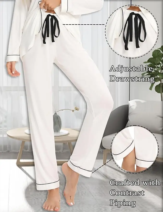 OEM Customizable Women's High Quality Bamboo Viscose Pajamas for Christmas Long Sleeve Thermal Pajamas with Front Logo