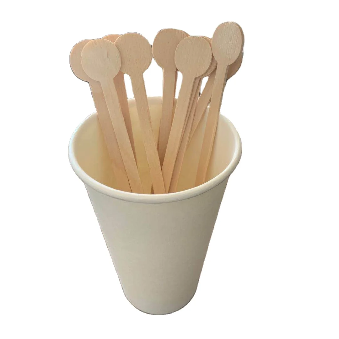 Hot Stamped Customized Wooden Coffee Stir Stirrers Hamburger Sticks For beverage Round Head Diameter