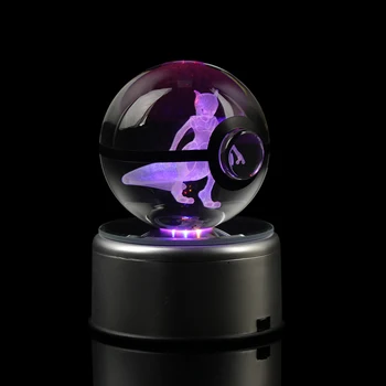 Nice Fashion Mewtwo Pokemon 3D Engraving Pokeball Crystal Ball With LED Base Christmas Gifts