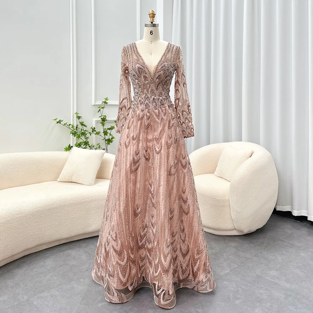 Shop Our Elegant Luxury Beaded Muslim Pink Evening Dresses